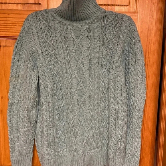 Croft & Barrow Turquoise Comfy Cable Knit Turtleneck Sweater Size Large - Picture 2 of 12
